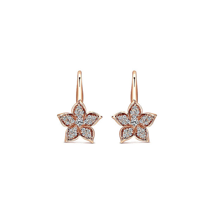 14k Pink Gold Diamond Drop Earrings
