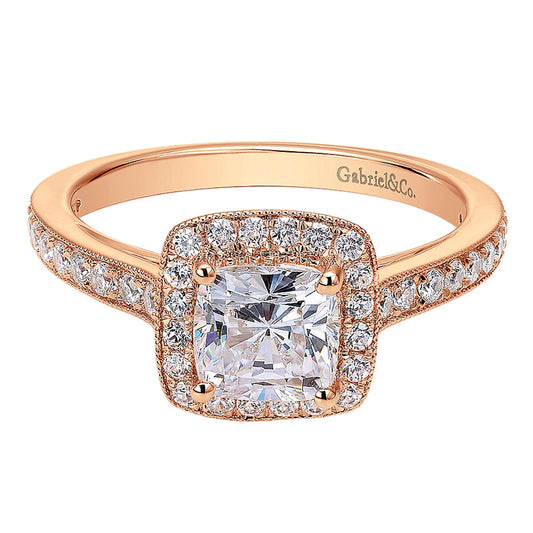 Engagement Ring 14k Pink Gold Diamond Halo