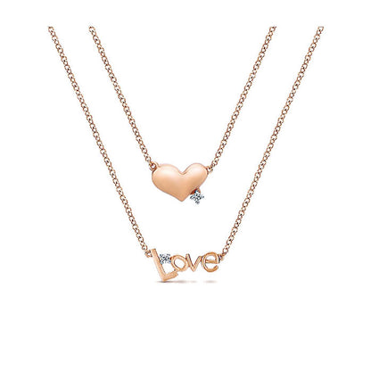 14k Pink Gold Diamond Heart Necklace