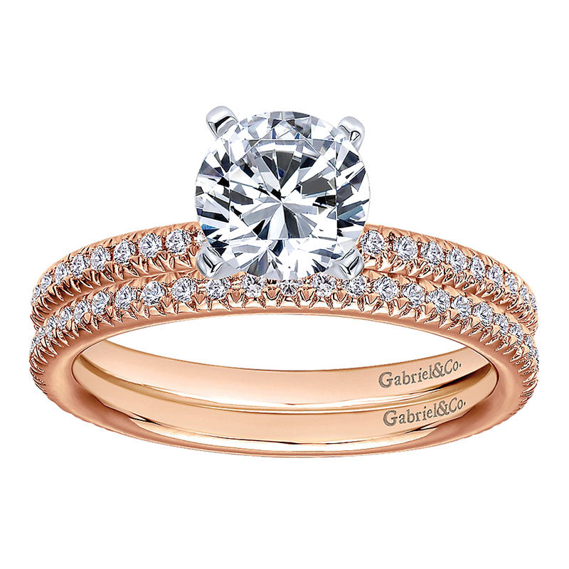 Wedding Band 14k Pink Gold Diamond Straight