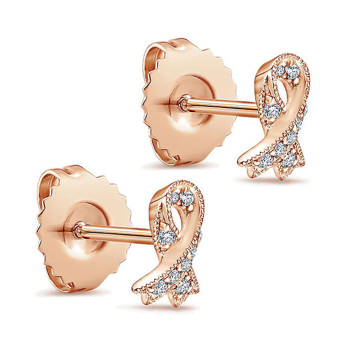 14k Pink Gold Diamond Stud Earrings