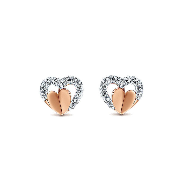 14k Pink Gold Diamond Stud Earrings