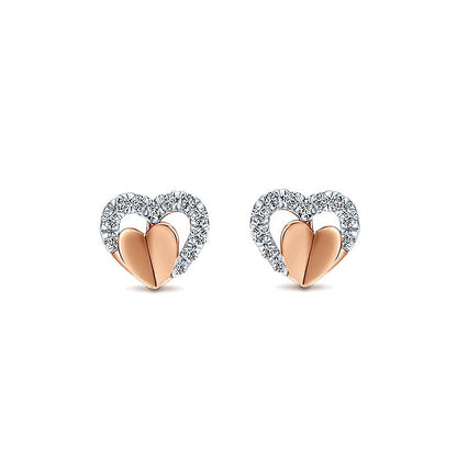 14k Pink Gold Diamond Stud Earrings