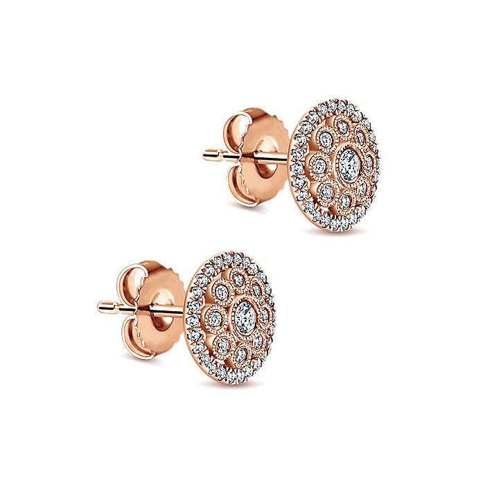 14k Pink Gold Diamond Stud Earrings