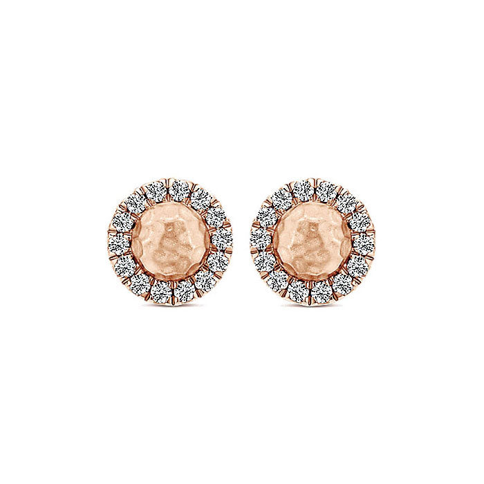 14k Pink Gold Diamond Stud Earrings