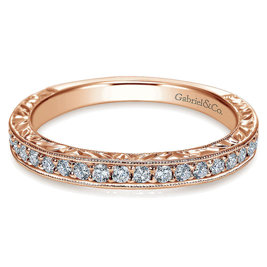 Wedding Band 14k Pink Gold Diamond