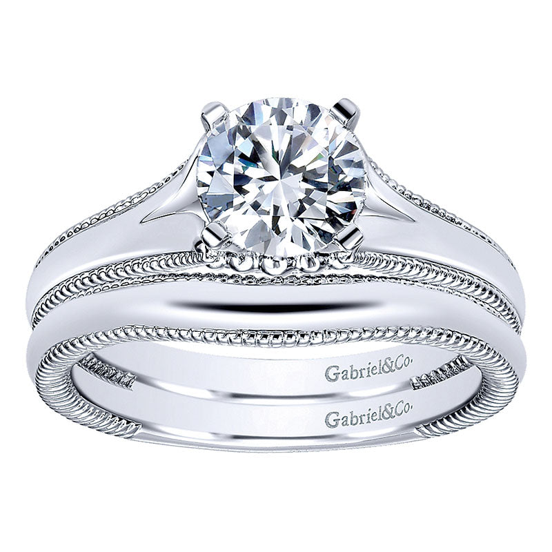 Wedding Band 14k White Gold Curved