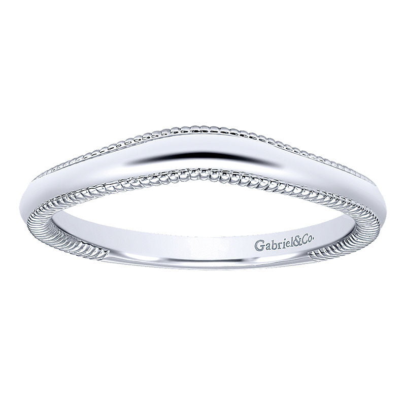 Wedding Band 14k White Gold Curved