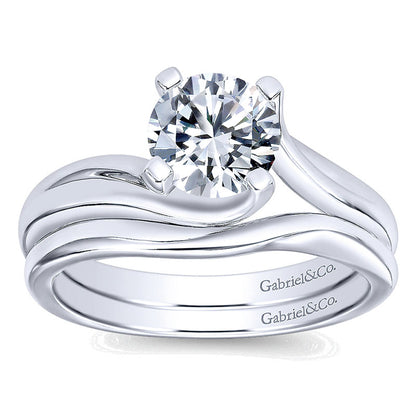 Wedding Band 14k White Gold Curved