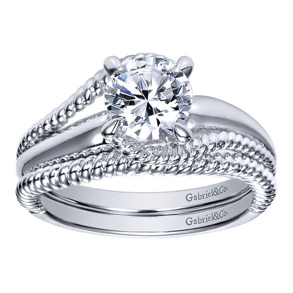 Wedding Band 14k White Gold Curved