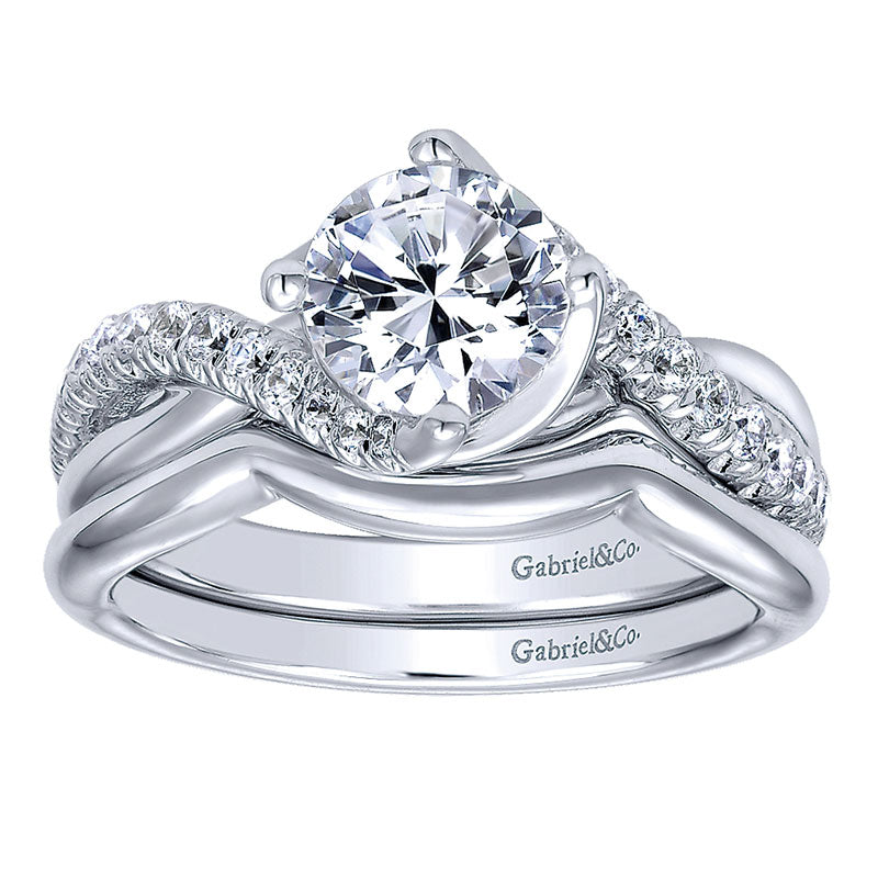 Wedding Band 14k White Gold Curved