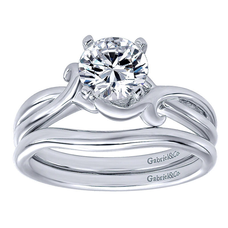Wedding Band 14k White Gold Curved