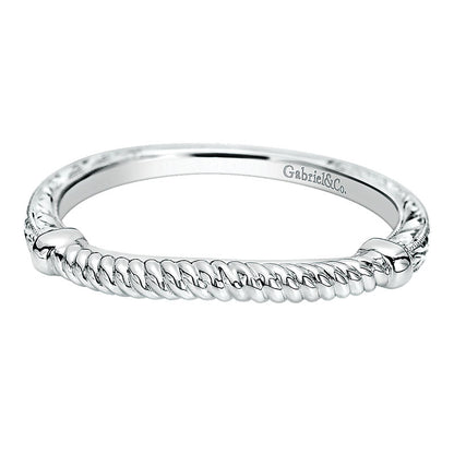 Wedding Band 14k White Gold Curved