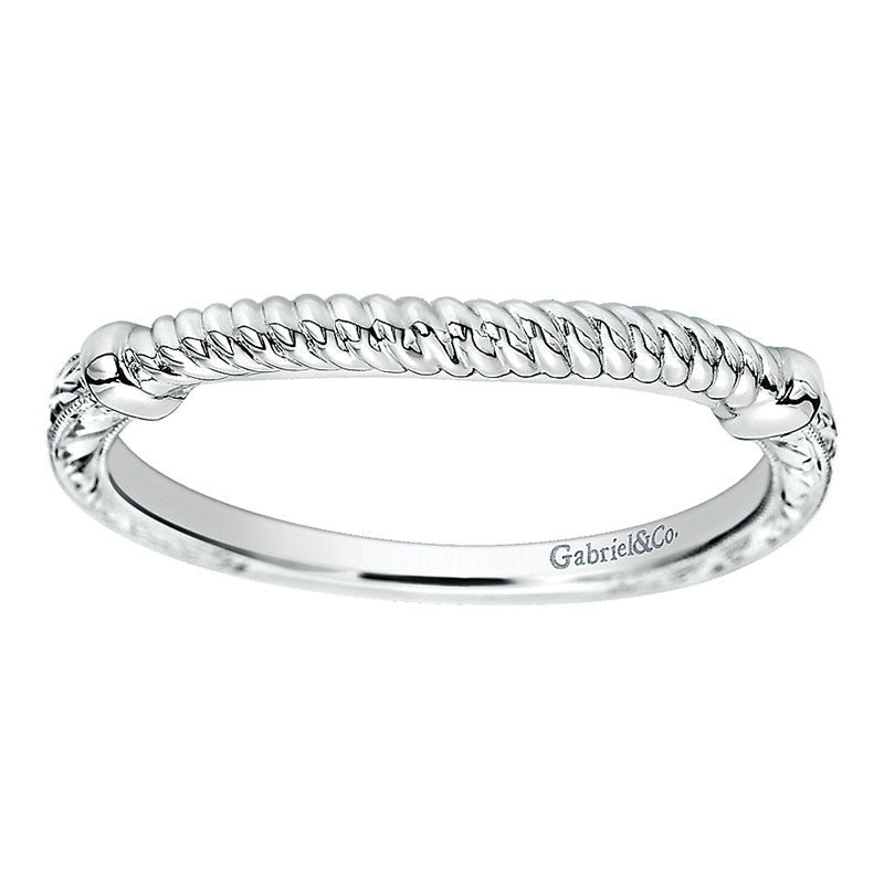 Wedding Band 14k White Gold Curved