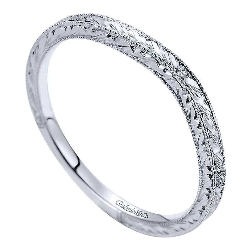 Wedding Band 14k White Gold Curved