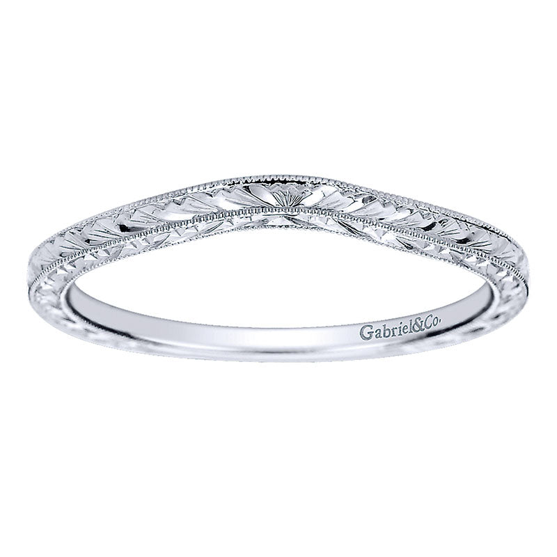 Wedding Band 14k White Gold Curved