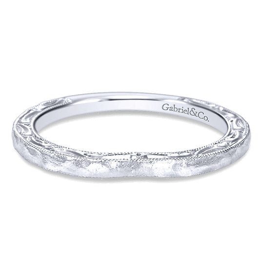 Wedding Band 14k White Gold Curved