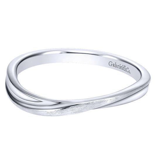 Wedding Band 14k White Gold Curved