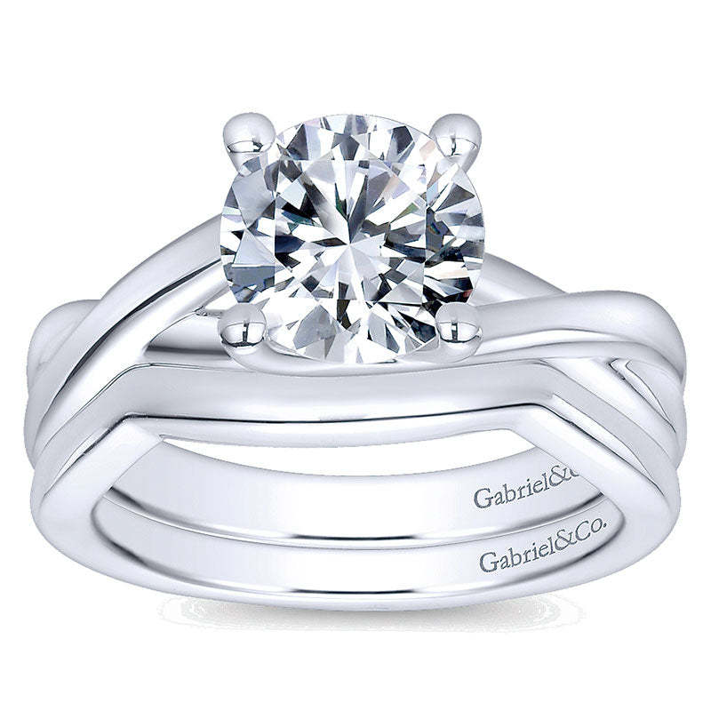 Wedding Band 14k White Gold Curved