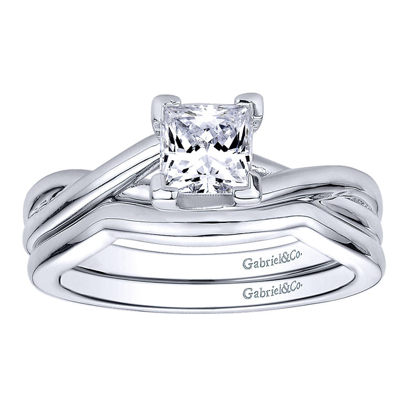 Wedding Band 14k White Gold Curved