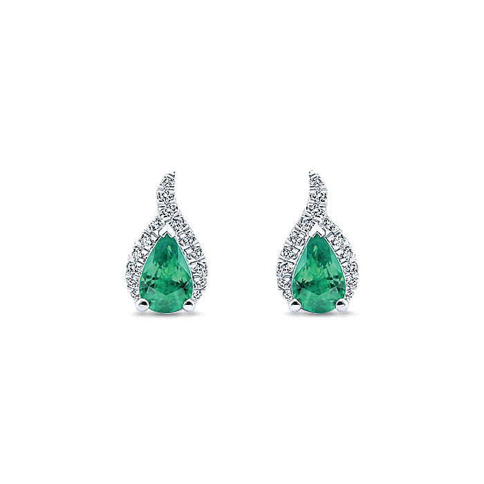 14k White Gold Diamond And Emerald Stud Earrings