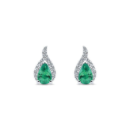 14k White Gold Diamond And Emerald Stud Earrings
