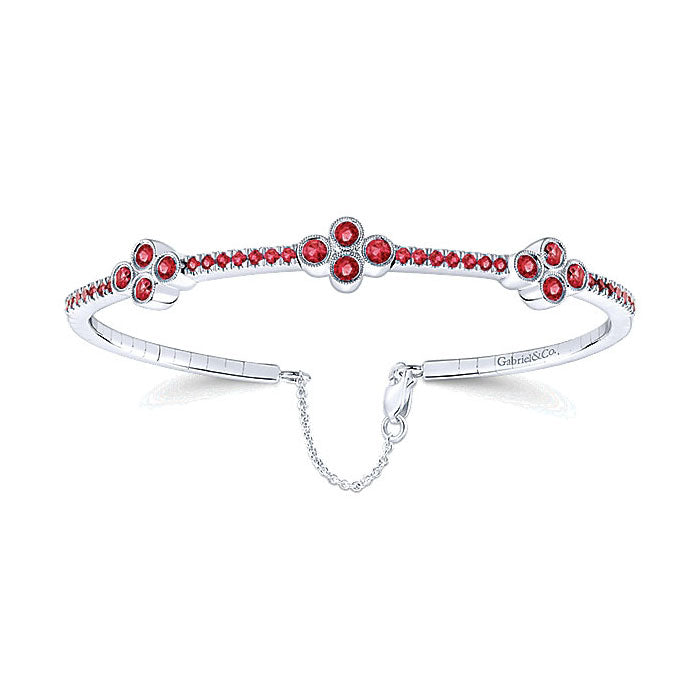 14k White Gold Diamond And Ruby Bangle
