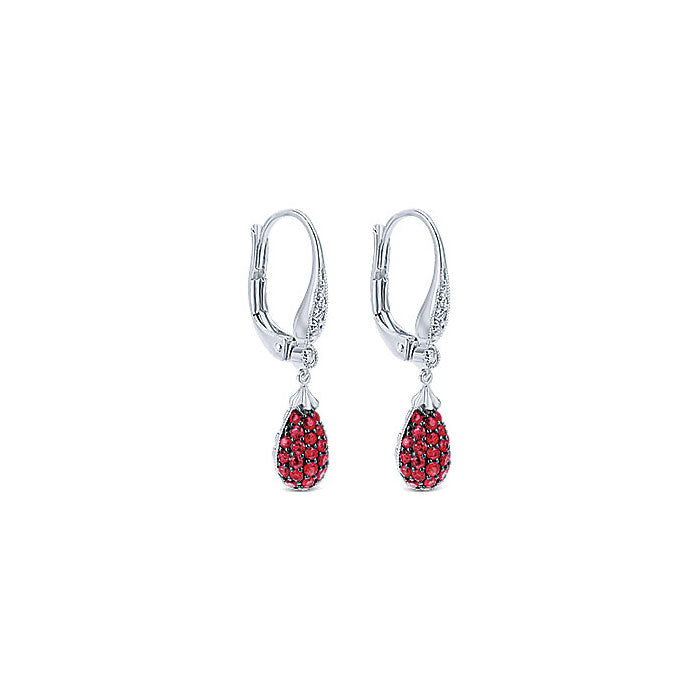 14k White Gold Diamond And Ruby Drop Earrings