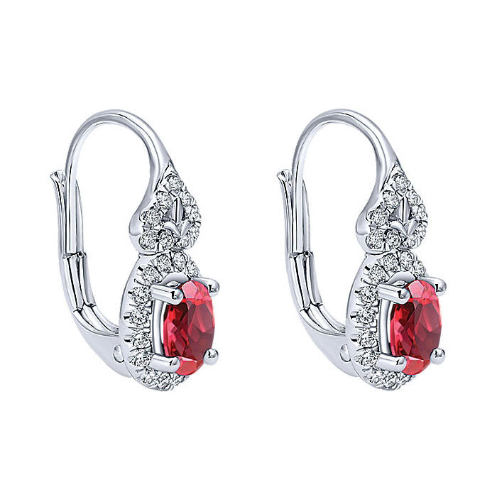 14k White Gold Diamond And Ruby Drop Earrings