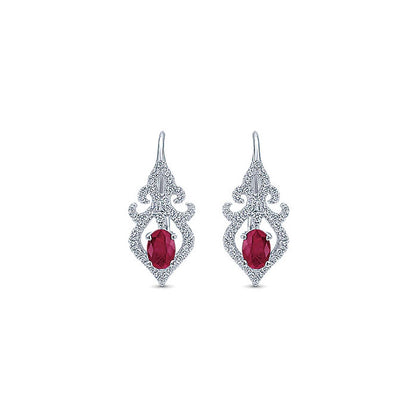 14k White Gold Diamond And Ruby Drop Earrings