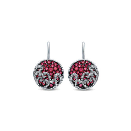 14k White Gold Diamond And Ruby Drop Earrings