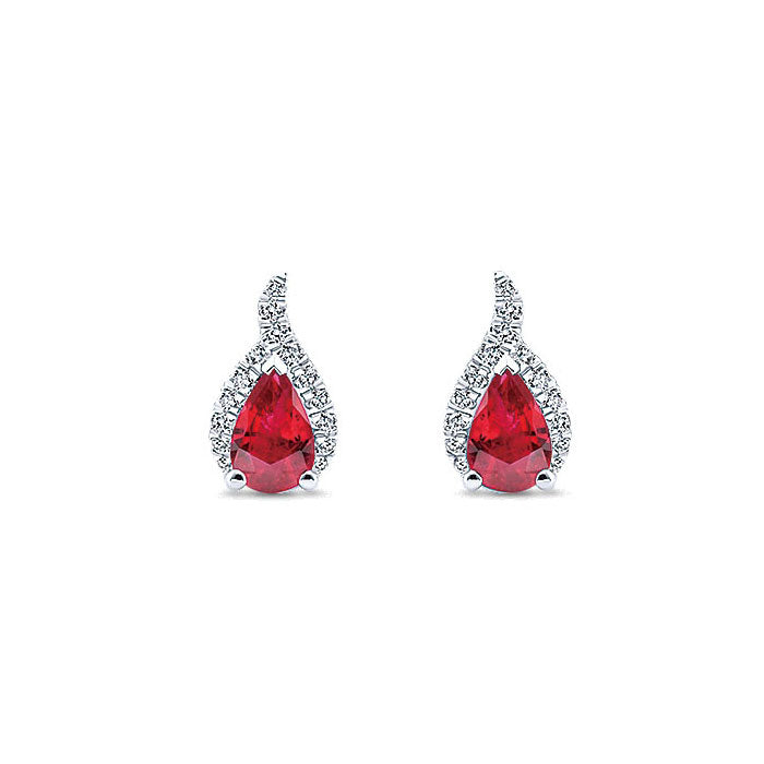 14k White Gold Diamond And Ruby Stud Earrings