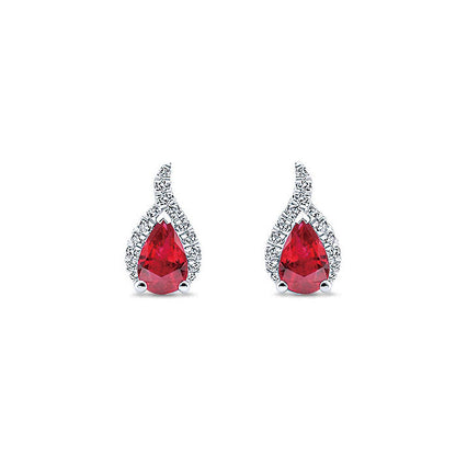 14k White Gold Diamond And Ruby Stud Earrings