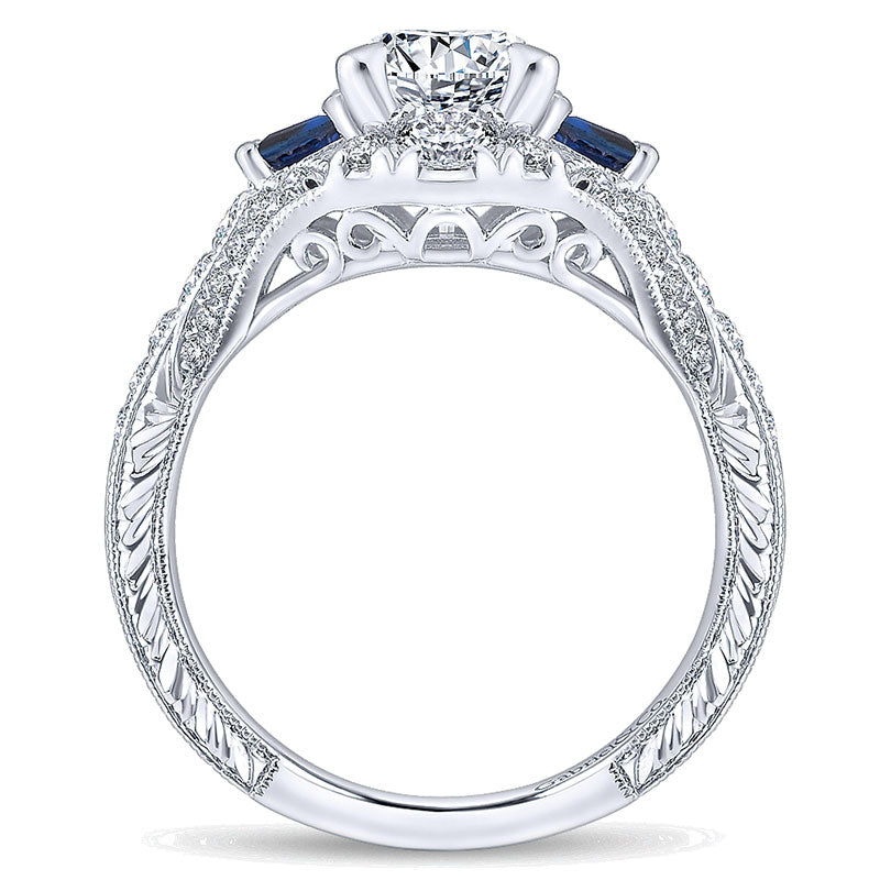 14K White Gold Diamond ANd SApphire 3 Stones 14K White Gold Engagement Ring ER12577R4W44SA