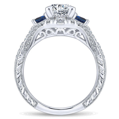 14K White Gold Diamond ANd SApphire 3 Stones 14K White Gold Engagement Ring ER12577R4W44SA