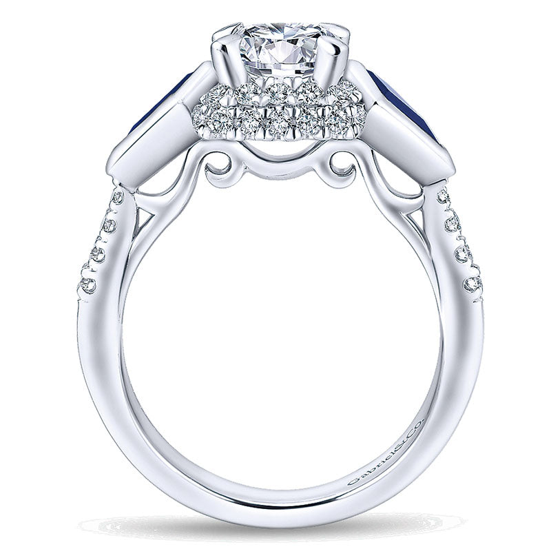 14K White Gold Diamond ANd SApphire 3 Stones Halo 14K White Gold Engagement Ring ER12127R4W44SA