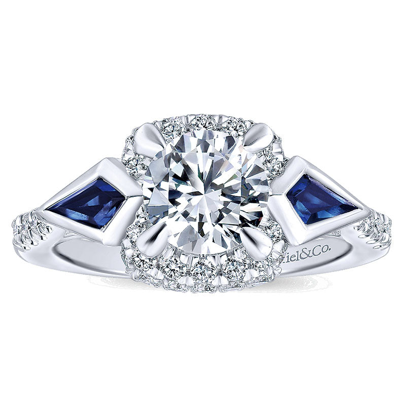 14K White Gold Diamond ANd SApphire 3 Stones Halo 14K White Gold Engagement Ring ER12127R4W44SA