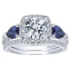 14K White Gold Diamond ANd SApphire 3 Stones Halo 14K White Gold Engagement Ring ER12617R4W44SA