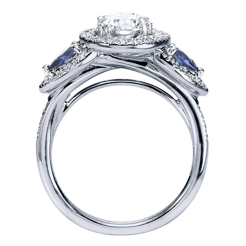 Engagement Ring 14k White Gold Diamond And Sapphire 3 Stones Halo