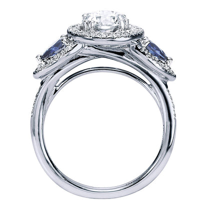 Engagement Ring 14k White Gold Diamond And Sapphire 3 Stones Halo