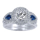 Engagement Ring 14k White Gold Diamond And Sapphire 3 Stones Halo
