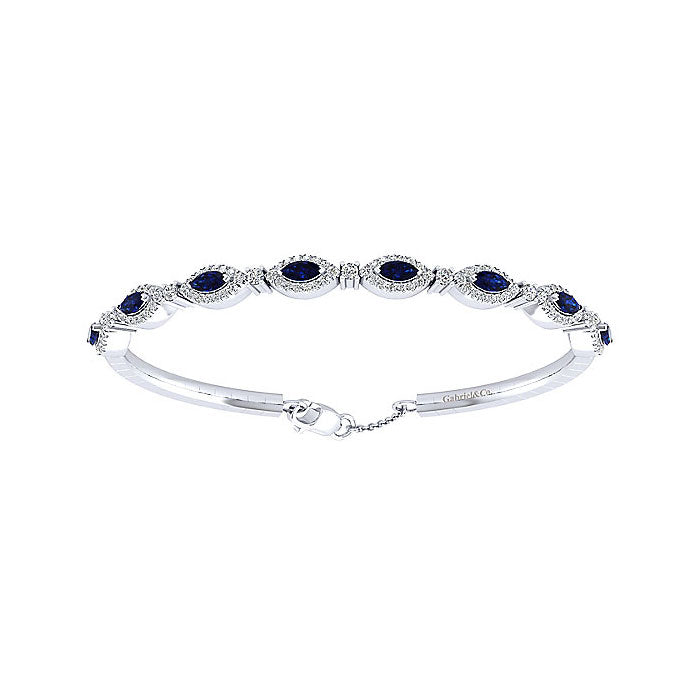 14k White Gold Diamond And Sapphire Bangle