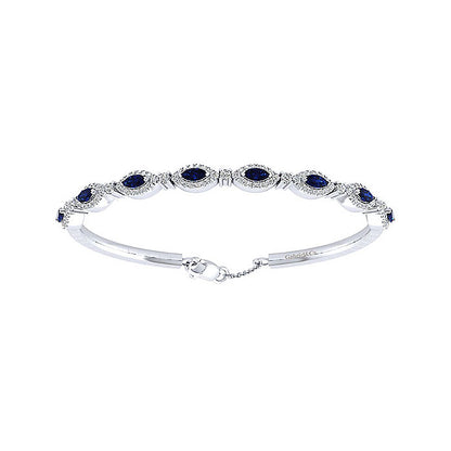 14k White Gold Diamond And Sapphire Bangle