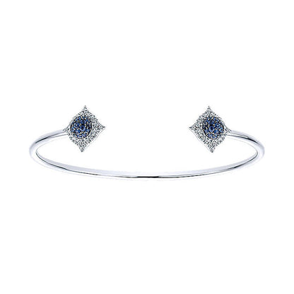 14k White Gold Diamond And Sapphire Bangle