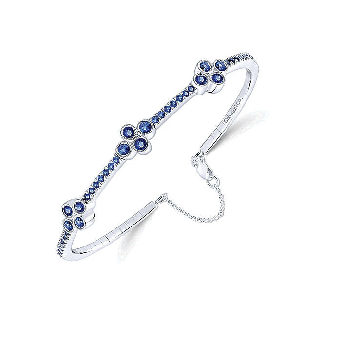 14k White Gold Diamond And Sapphire Bangle