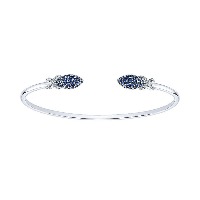 14k White Gold Diamond And Sapphire Bangle