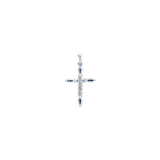 14k White Gold Diamond And Sapphire Cross Cross Pendant