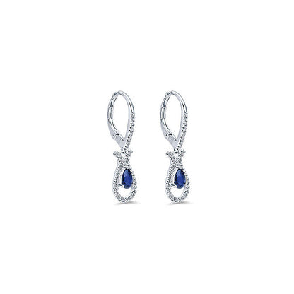14k White Gold Diamond And Sapphire Drop Earrings