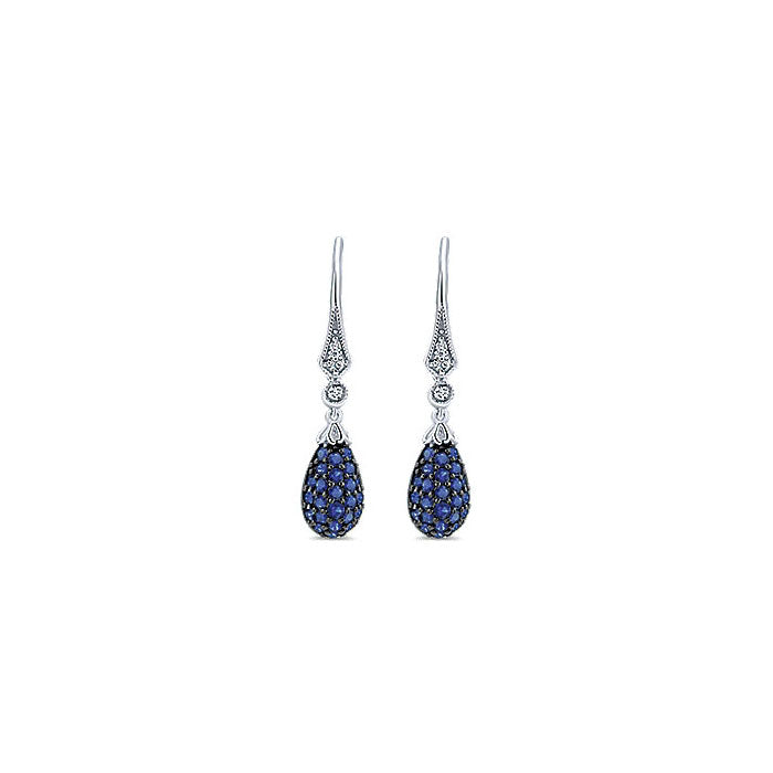 14k White Gold Diamond And Sapphire Drop Earrings