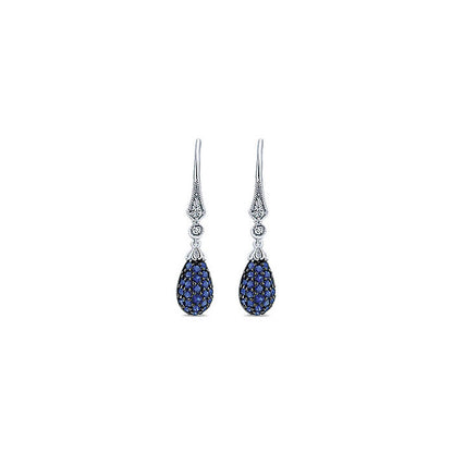 14k White Gold Diamond And Sapphire Drop Earrings